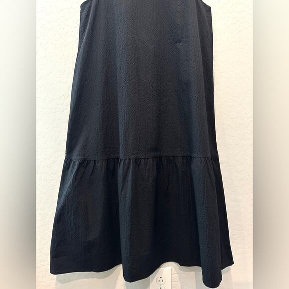 EILEEN FISHER | Black Sleeveless Organic Cotton Ruffle Hem Dress | Medium - Picture 3 of 6